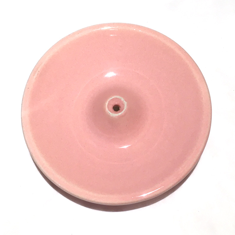 Porte encens en céramique émaillée rose