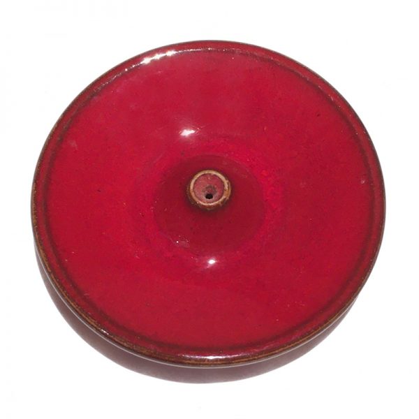 Porte encens en céramique émaillée rouge